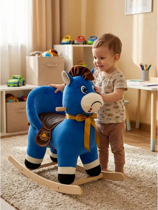 Модельные игрушки Детская лошадка качалка "КАРЕТА ГРУСТНАЯ ЛОШАДКА", синий, фото 3