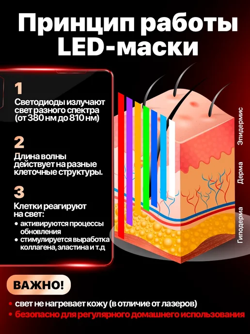 LED лед маска для лица светодиодная, 4 шт, фото 8