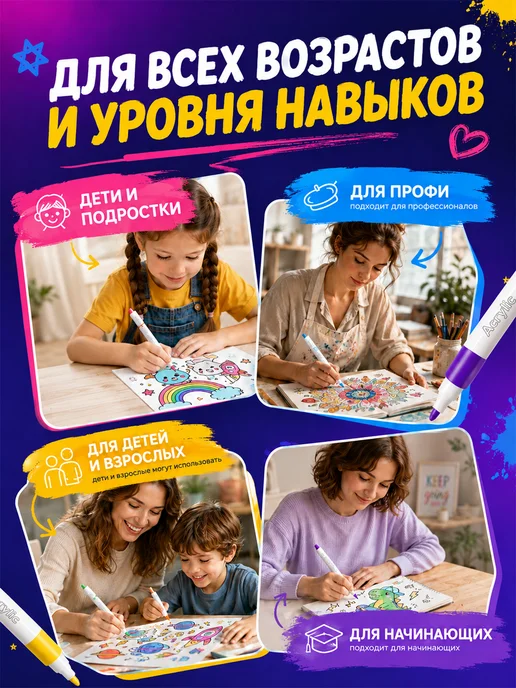 Акриловые маркеры, набор 24 шт для скетчинга, декора, 24 шт, фото 3