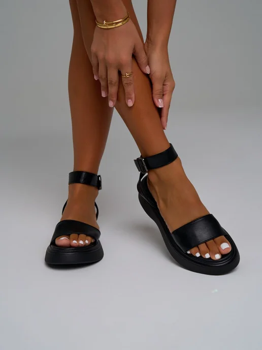 Summerway Босоножки летние на платформе без каблука, черный, фото 5