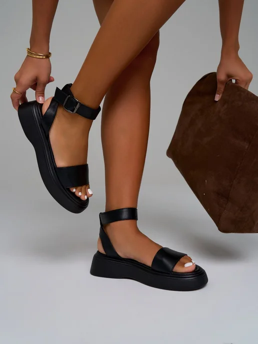 Summerway Босоножки летние на платформе без каблука, черный, фото 6