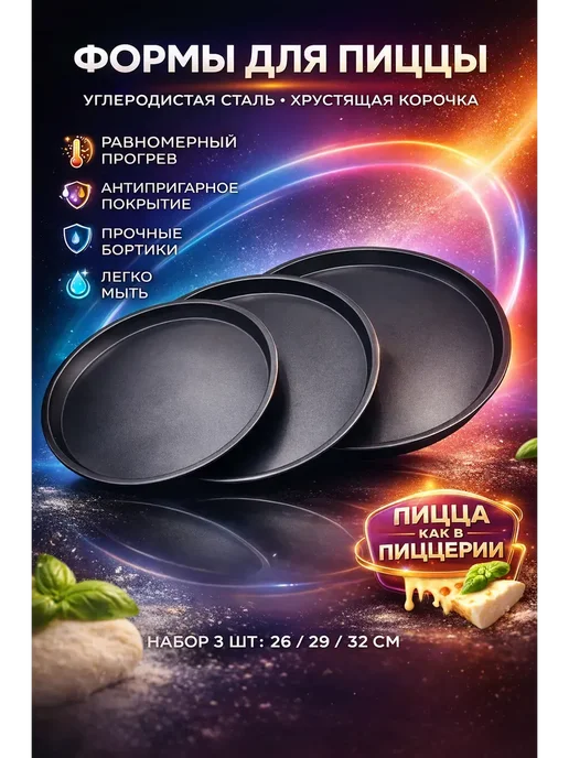 SheLuna Форма для пиццы круглая антипригарная противень для духовки, черный