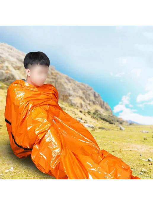 Теплый спальный мешок-биви для outdoor с сумкой, оранж, оранжевый, фото 5