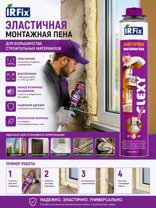 IRFix Эластичная монтажная пена для монтажа окон, дверей, швов 2шт, 2 шт, фото 2
