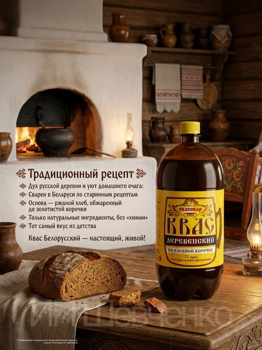 Квасовар Квас Деревенский на хлебной корочке 6шт по 1,5л, 1,5 л, 6 шт, фото 2