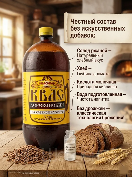Квасовар Квас Деревенский на хлебной корочке 6шт по 1,5л, 1,5 л, 6 шт, фото 5