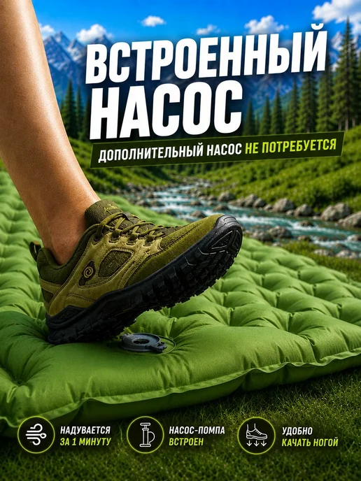 ЕСТЬ ИДЕЯ Коврик туристический матрас со встроенным насосом, синий, фото 3