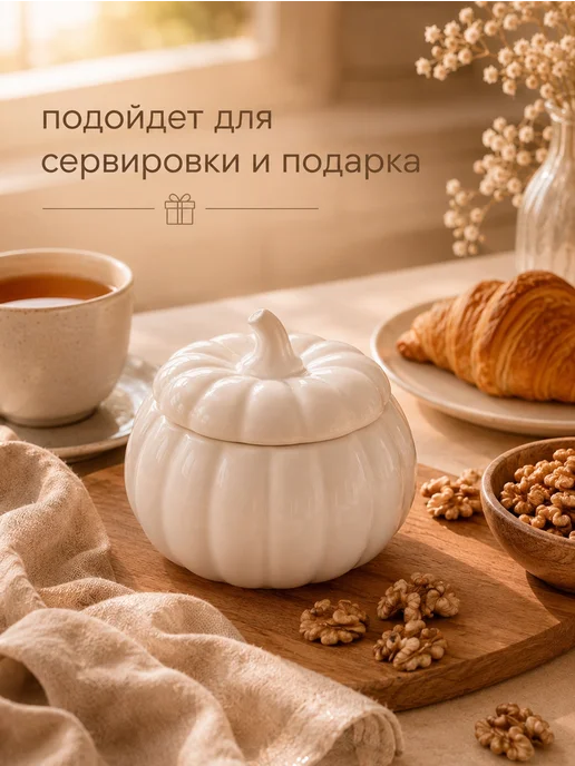 MooonRIse Сахарница солонка с крышкой керамическая белая, белый, фото 8