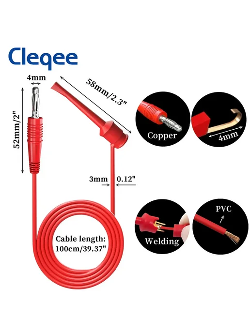 CLEQEE Провода для мультиметра P1039, 2шт, красный, 2 шт, фото 6