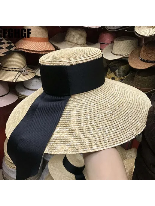 WZRYTTL Соломенная шляпа женская черная 12cm, черный