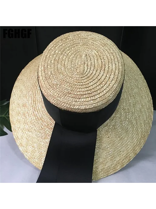 WZRYTTL Соломенная шляпа женская черная 12cm, черный, фото 4
