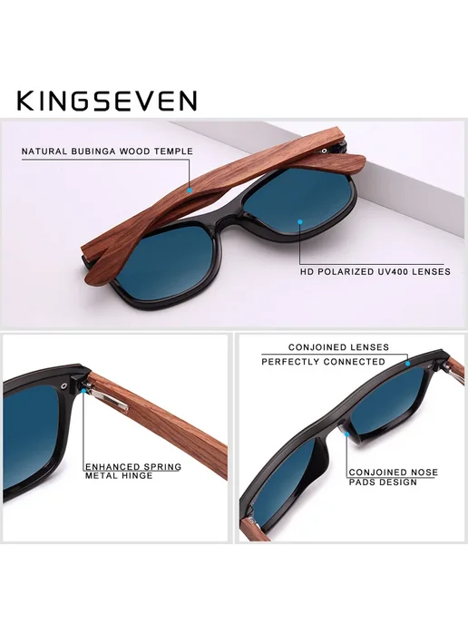 KingSeven солнцезащитные очки коричневые, черные линзы, серый, фото 4