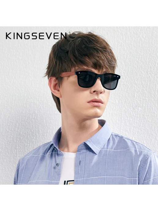 KingSeven солнцезащитные очки коричневые, черные линзы, серый, фото 5