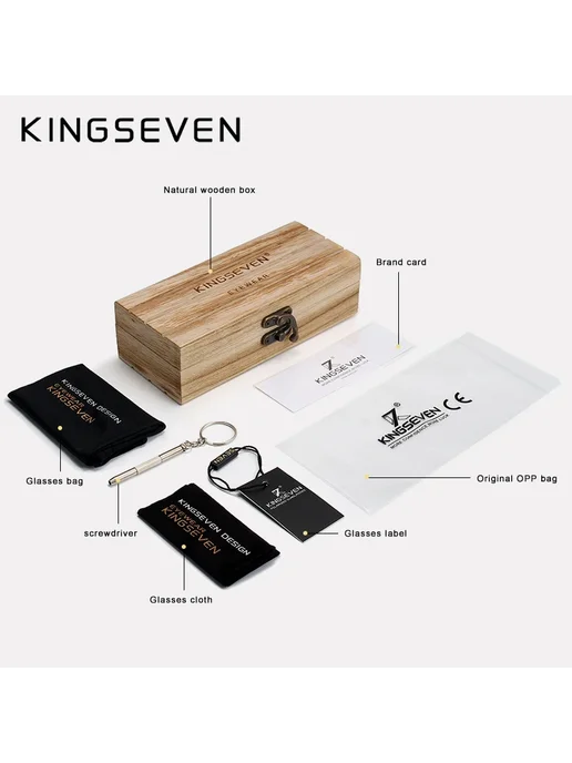 KingSeven солнцезащитные очки фиолетовые, дерево Бубинга, фиолетовый, фото 7