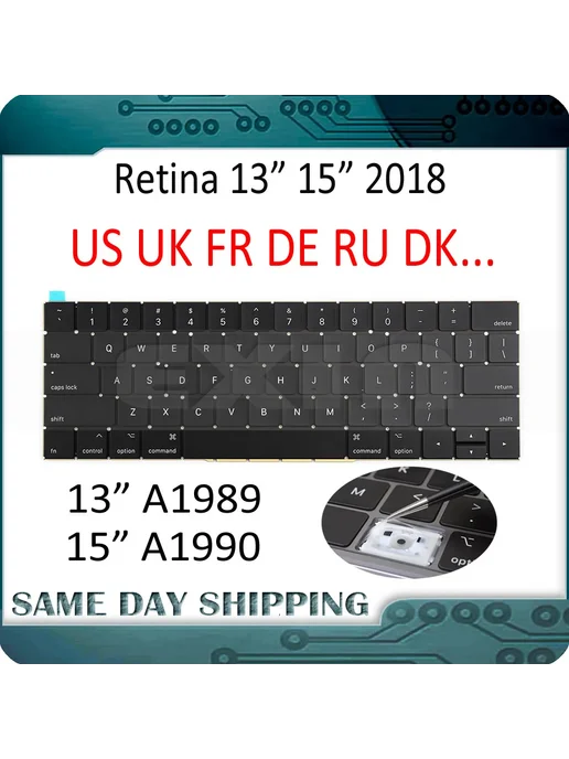 EXIN Клавиатура для Macbook Pro A1989 A1990 2018 Черный, Swe, черный, фото 2