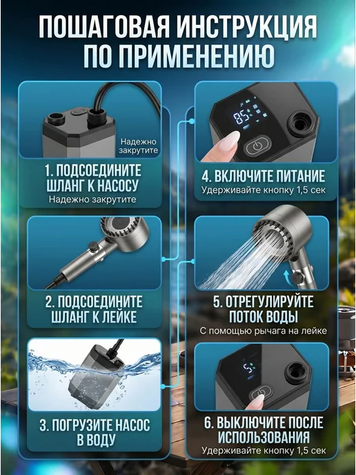 LIVORN Портативный аккумуляторный душ для дачи и похода, 4 шт, фото 6
