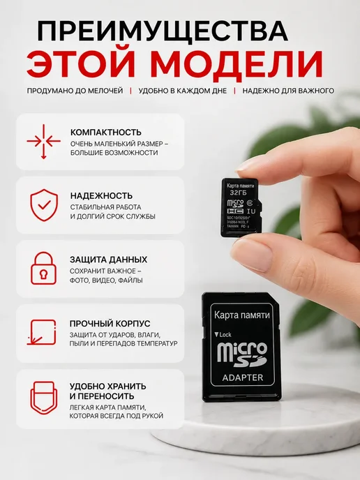 БЖ2021 Флешка microSD 32 ГБ для телефона и камеры, 32 ГБ, фото 3