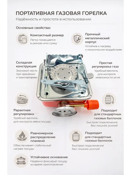 НЭБ45 Портативная газовая печь для кемпинга и походов, компактная, вариант, фото 2