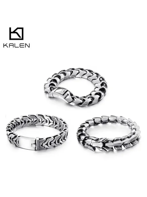 KALEN Мужской браслет из нержавеющей стали, 19 см, Width-12m, серый, фото 4
