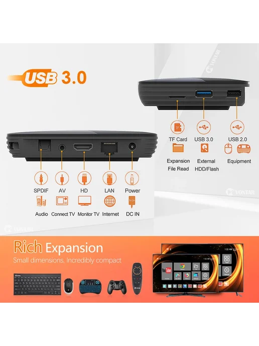 vontar X3 Smart TV BOX 4ГБ 128ГБ, UK Plug, 4 ГБ, 128 ГБ, фото 6
