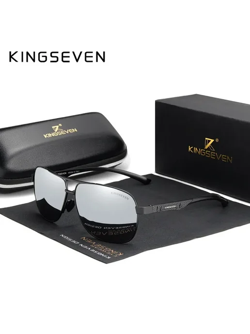 KingSeven солнцезащитные очки коричневые, черные линзы, синий, фото 2