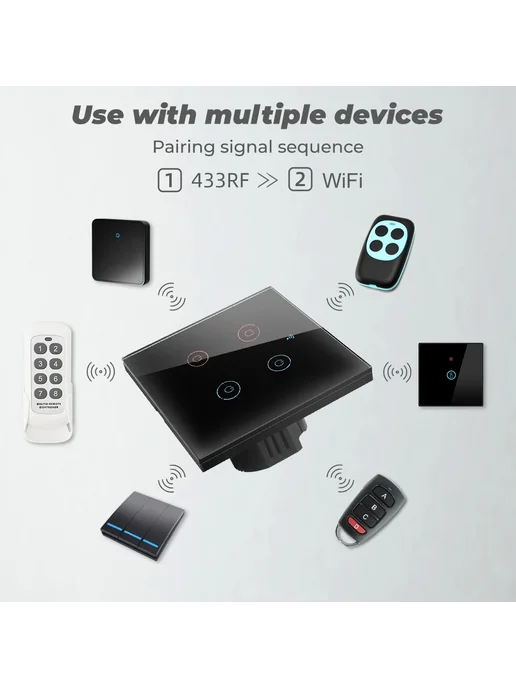 SMATRUL Смарт-выключатель 2 gang WIFI, белый, черный, фото 3