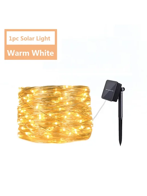 KIKIELF Солнечная гирлянда 7M, 50 LED, теплый белый, белый