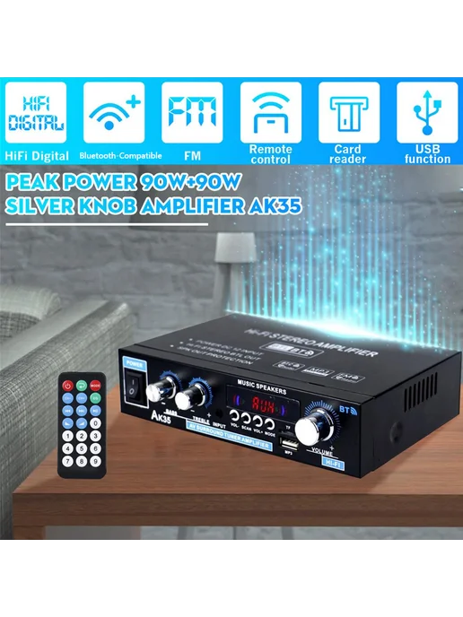 AK35 HiFi Bluetooth-аудио усилитель с USB TF (US), вариант, фото 3