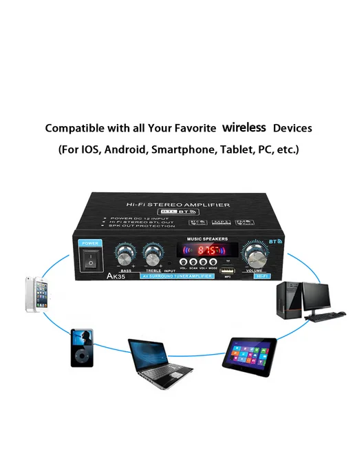 AK35 HiFi Bluetooth-аудио усилитель с USB TF (US), вариант, фото 5