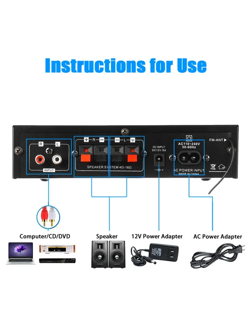 AK35 HiFi Bluetooth-аудио усилитель с USB TF (US), вариант, фото 6