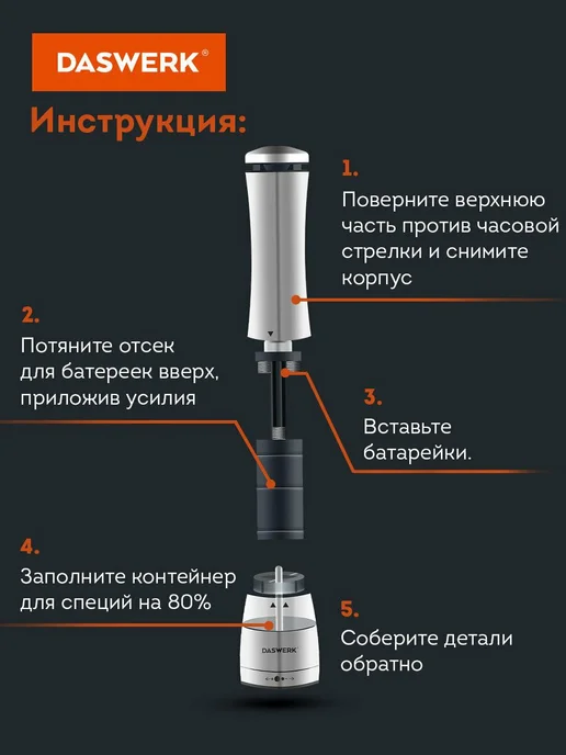 Мельница для специй и соли электрическая, измельчитель для с, вариант, фото 6