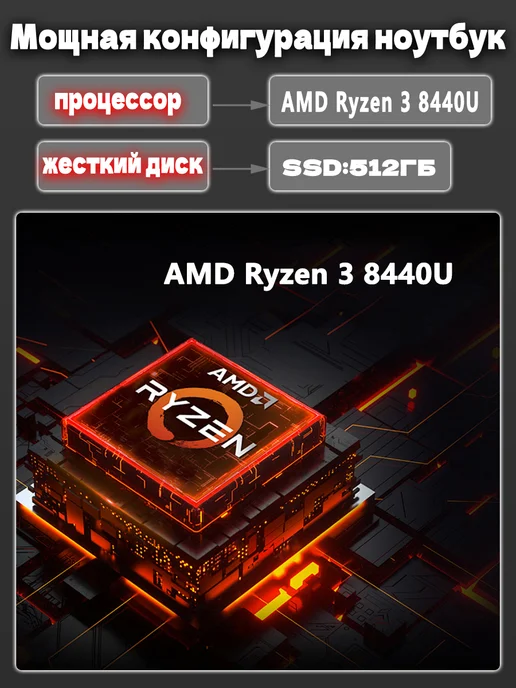 Uasdae Ноутбук игровой 16.1" Ryzen 3 8440U 16ГБ 512ГБ для работы и…, 16 ГБ, 512 ГБ, фото 3
