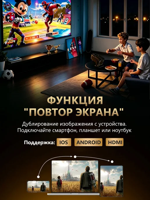 Проектор для фильмов с телефона на стену 4к, черный, фото 6