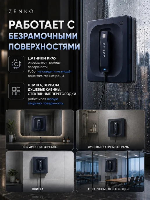 ZENKO Робот мойщик окон с распылителем квадратный, синий, фото 3