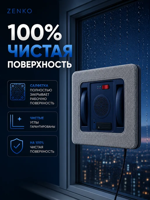 ZENKO Робот мойщик окон с распылителем квадратный, синий, фото 5