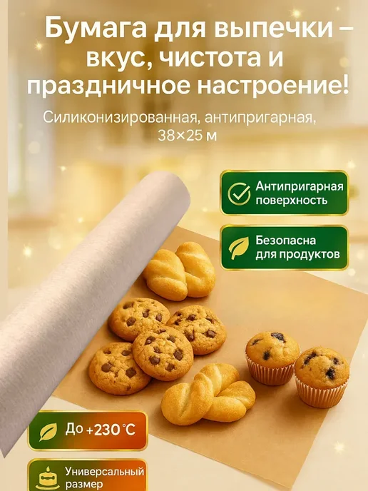 НАС2 Пекарский пергамент в рулоне 38 см × 25 м, 25 м, фото 2