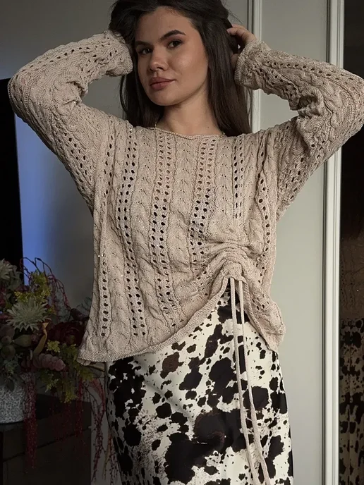 Кофта вязаная ажурная в сетку