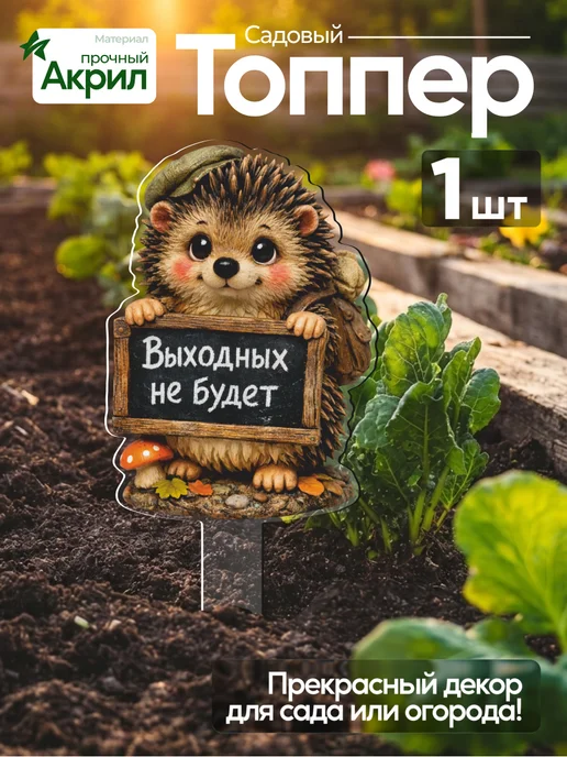 NEW! 2 плюс 1 Топпер садовый Ёжик с табличкой 1 штука, белый