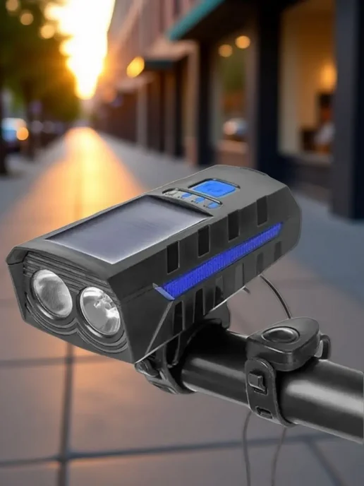 Solar Lamp Фонарь на велосипед и самокат на солнечной батарее, черный, фото 7