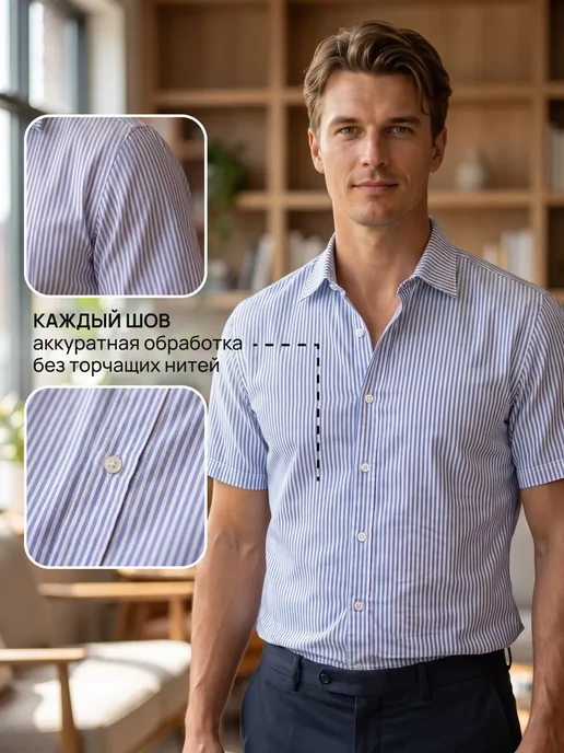 Belt&Buttons Рубашка в голубую полоску с коротким рукавом хлопок 100%, голубой, фото 2
