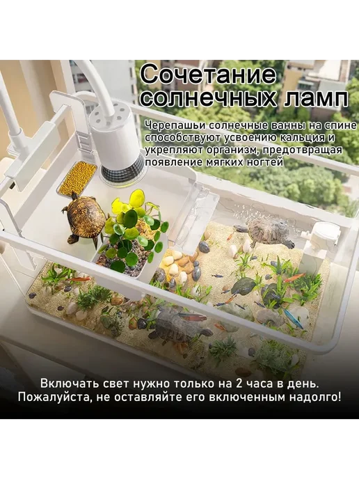 Аквариум для черепахи 40*20*20cm лампа и фильтр Черный, 40x20, фото 6