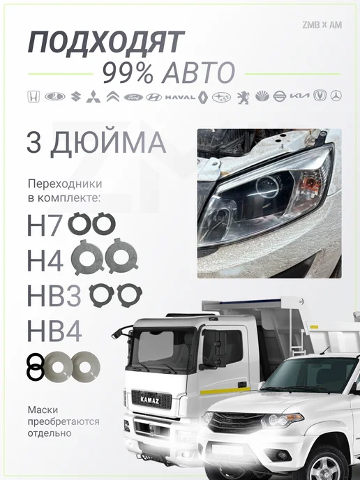 ZMB Bi LED линзы 3.0 для автомобильных фар H4, H7, 12V, вариант, фото 4