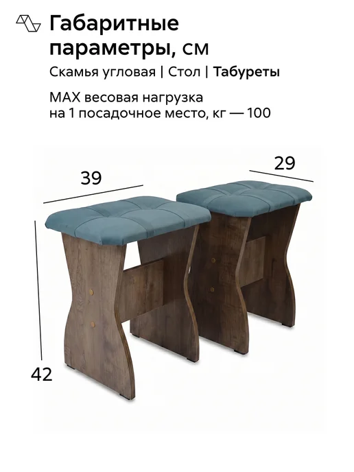 НОНТОН Кухонный угол Аленка Дуб самдал, велюр бирюзовый, голубой, фото 4