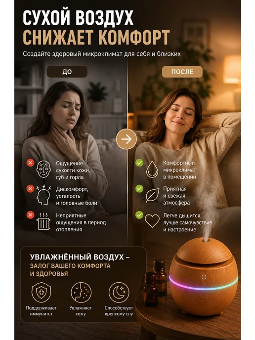 Увлажнитель воздуха для дома настольный ультразвуковой, вариант, фото 2