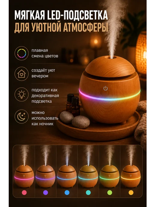 Увлажнитель воздуха для дома настольный ультразвуковой, вариант, фото 5