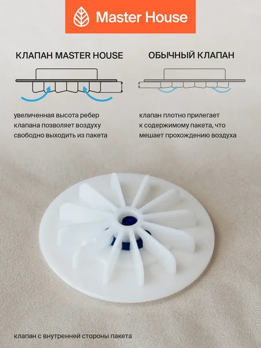 Master House Вакуумные пакеты для одежды с клапаном многоразовые, белый, 6 шт, фото 5