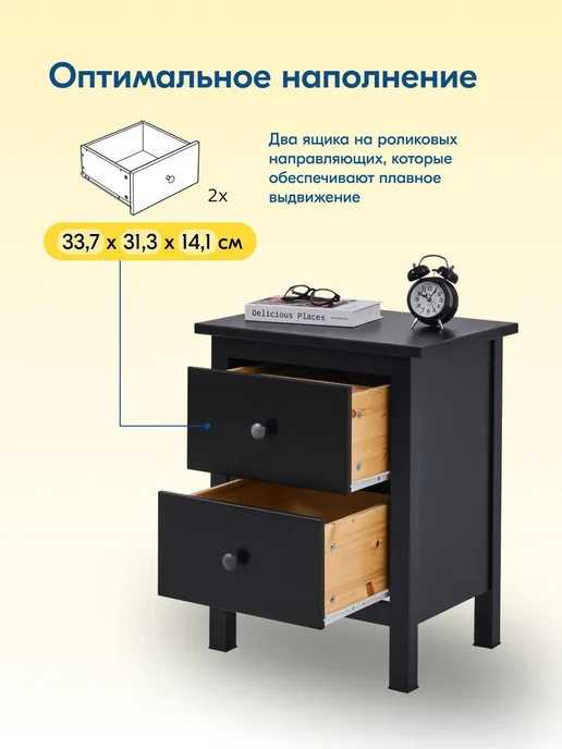 IKEA Тумба прикроватная на ножках с 2 ящиками, КЫМОР, черный, фото 7