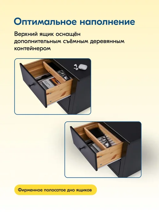IKEA Тумба прикроватная на ножках с 2 ящиками, КЫМОР, черный, фото 8