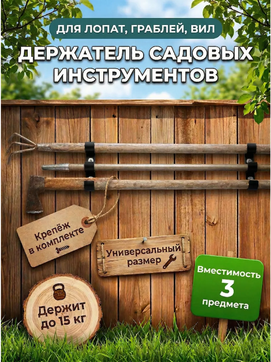 Держатель для садового инструмента, для хранения лопат чер
