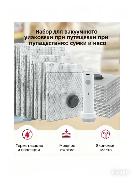 Untvie Вакуумные пакеты для одежды в поездки с электронасосом6 шт, 6 шт, фото 4